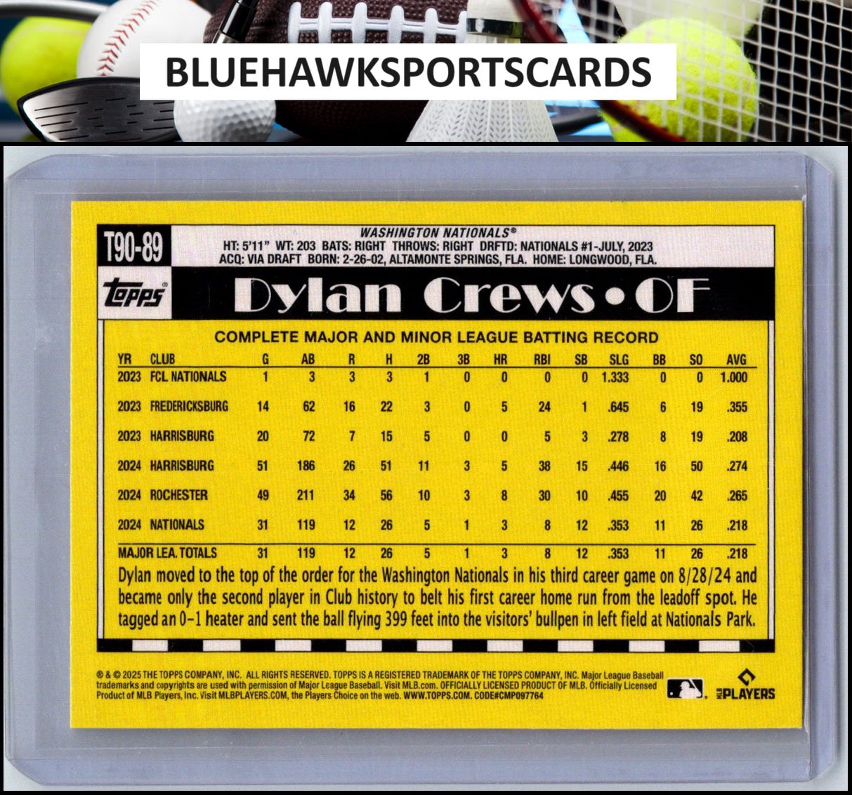 2025 Topps #T90-89 Dylan Crews 1990 Topps Baseball 35th Anniversary (Series One)
