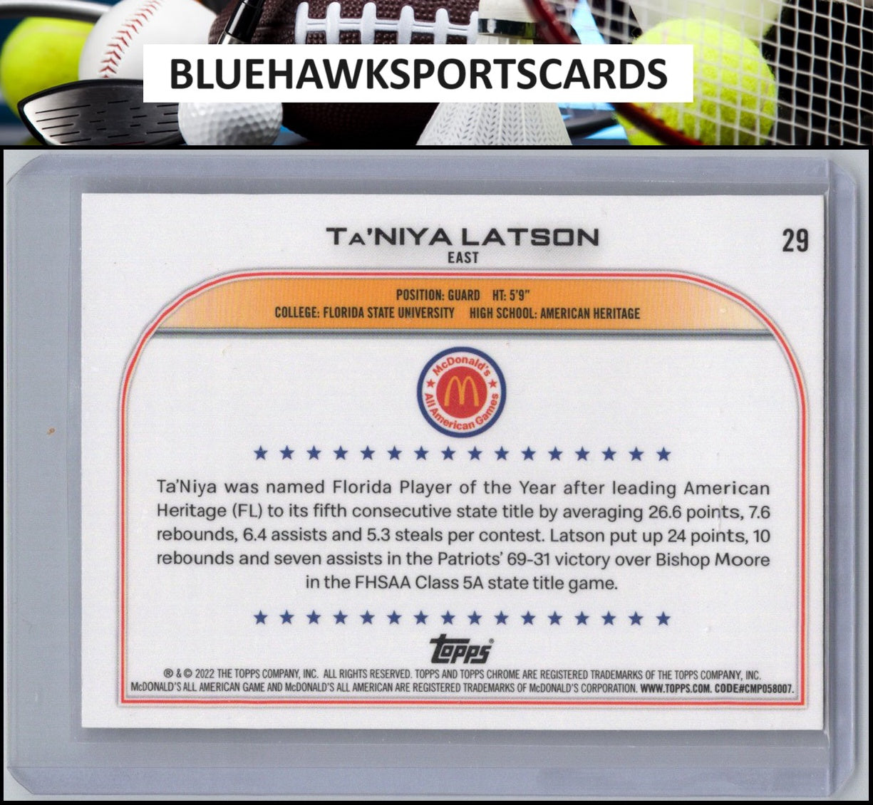 2022 Topps Chrome McDonald's All American #29 Ta'Niya Latson RayWave