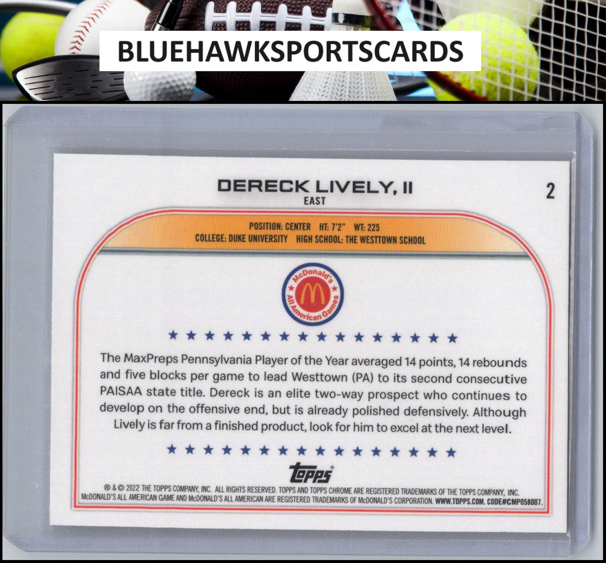2022 Topps Chrome McDonald's All American #2 Dereck Lively, II