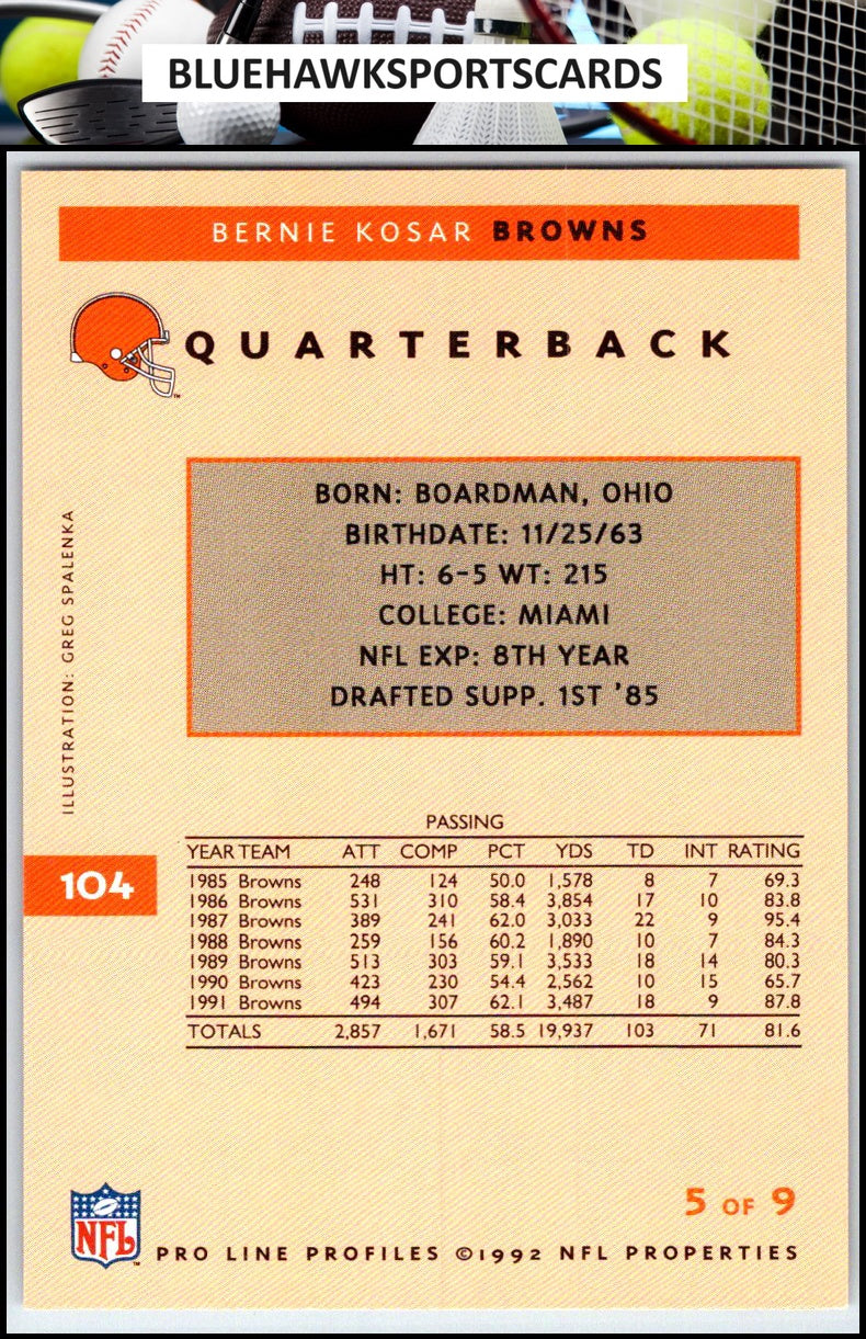 1992 Pro Line Profiles #104 Bernie Kosar