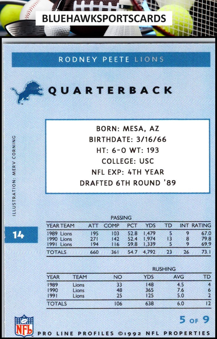 1992 Pro Line Profiles #14 Rodney Peete