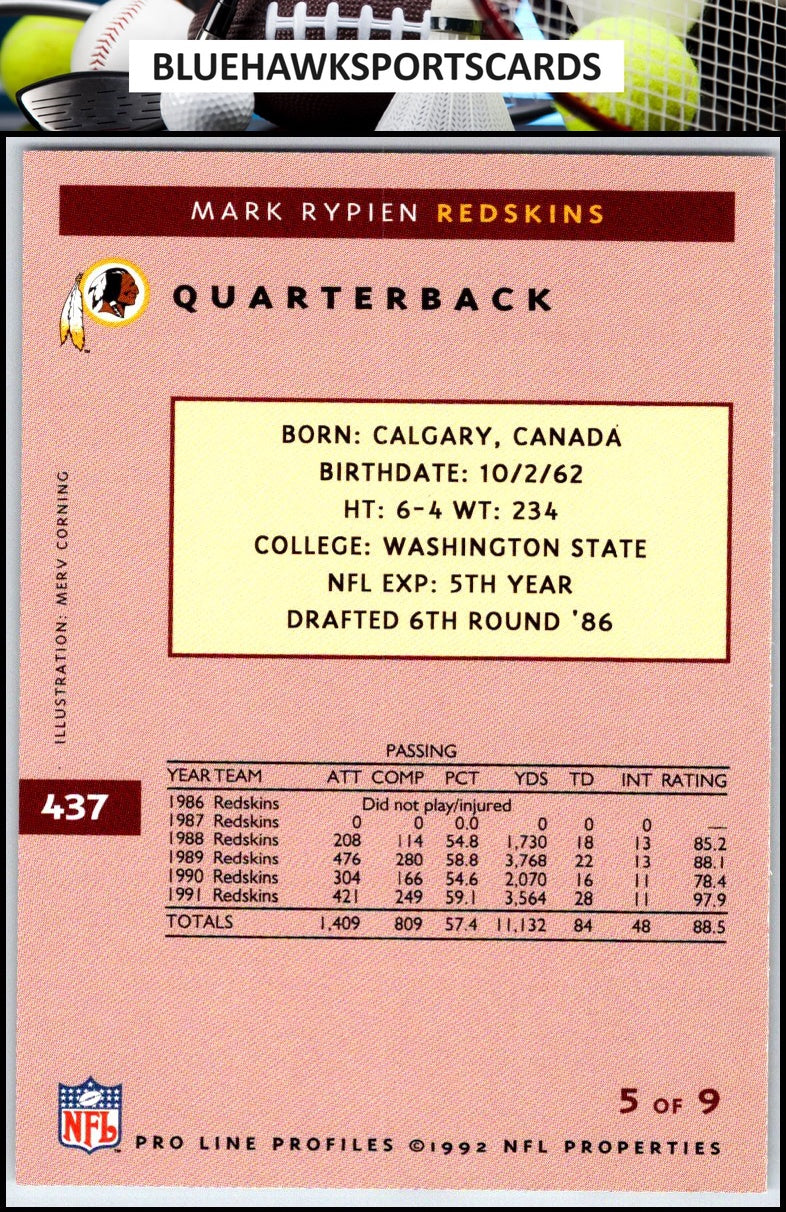 1992 Pro Line Profiles #437 Mark Rypien