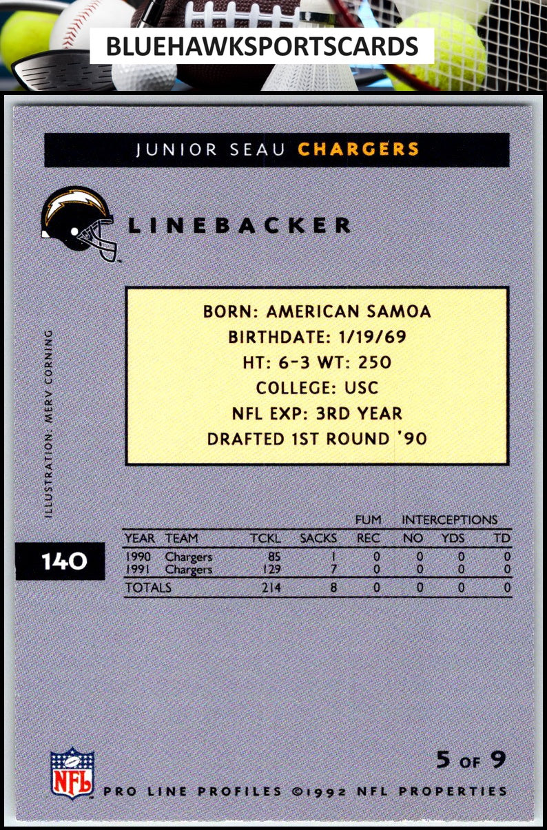 1992 Pro Line Profiles #140 Junior Seau