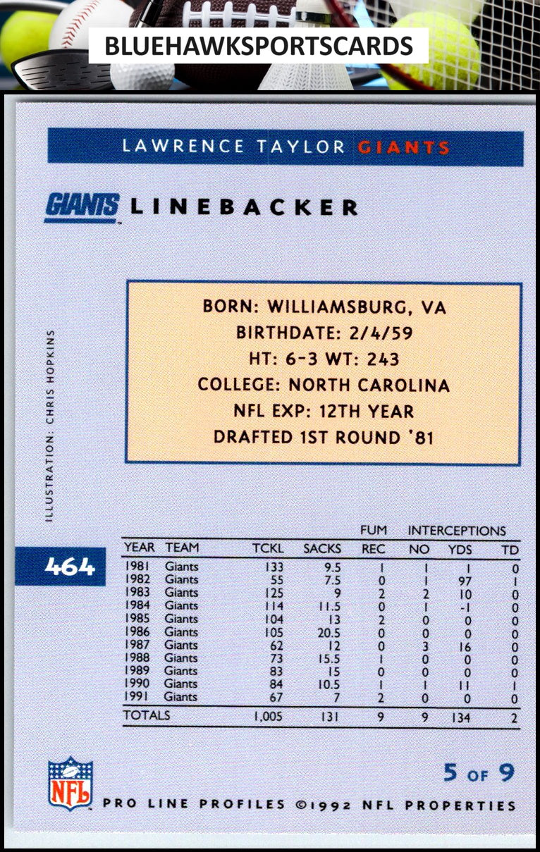 1992 Pro Line Profiles #464 Lawrence Taylor