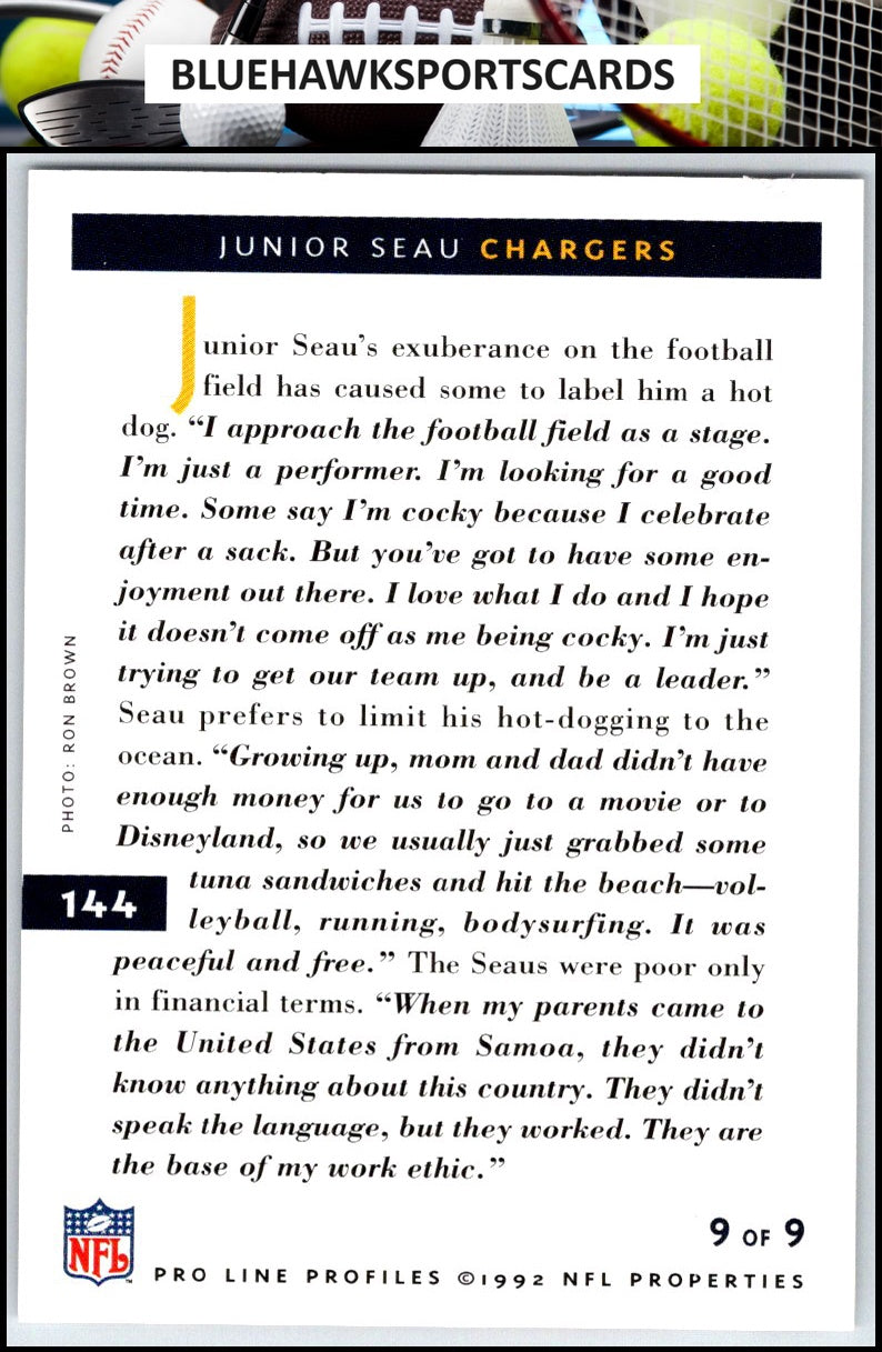 1992 Pro Line Profiles #144 Junior Seau