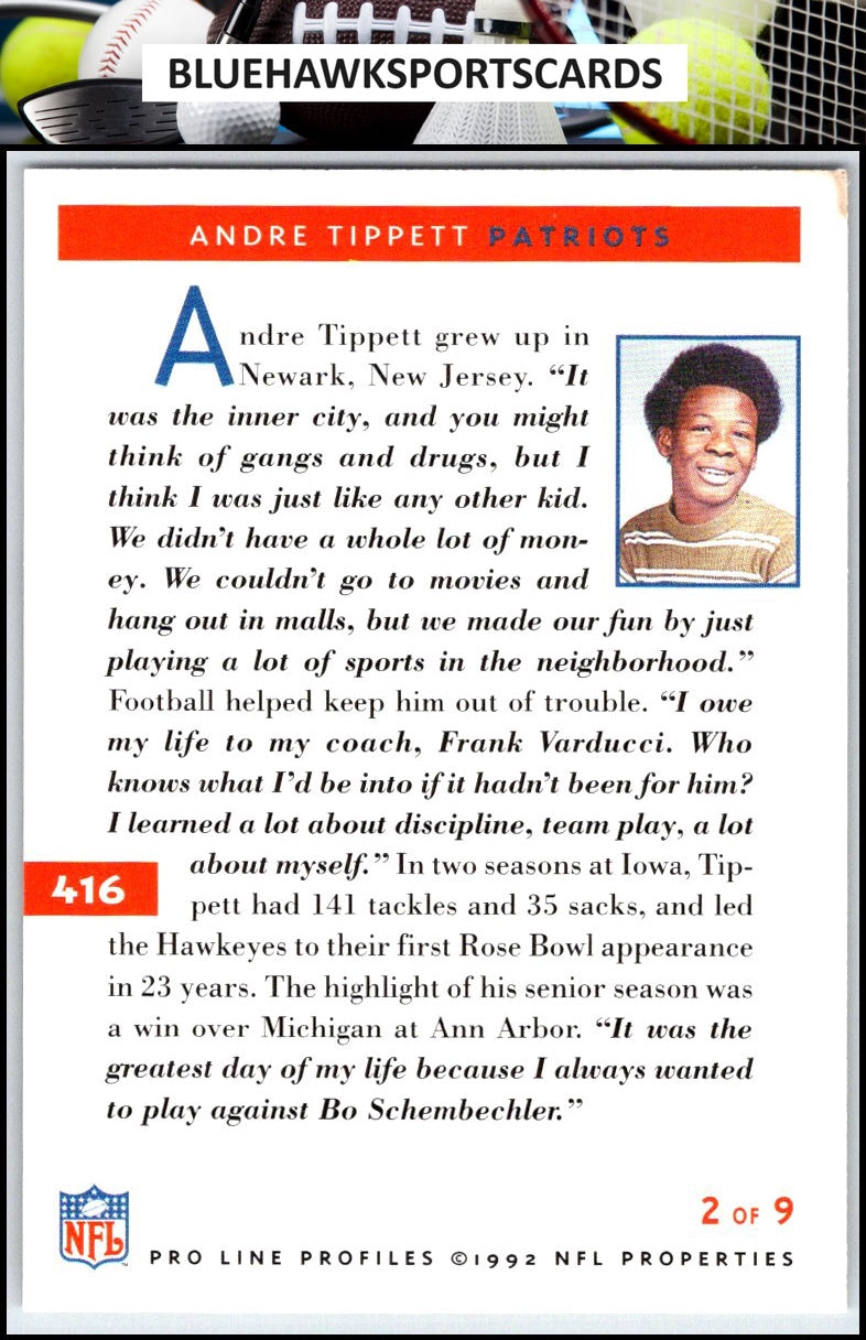 1992 Pro Line Profiles #416 Andre Tippett