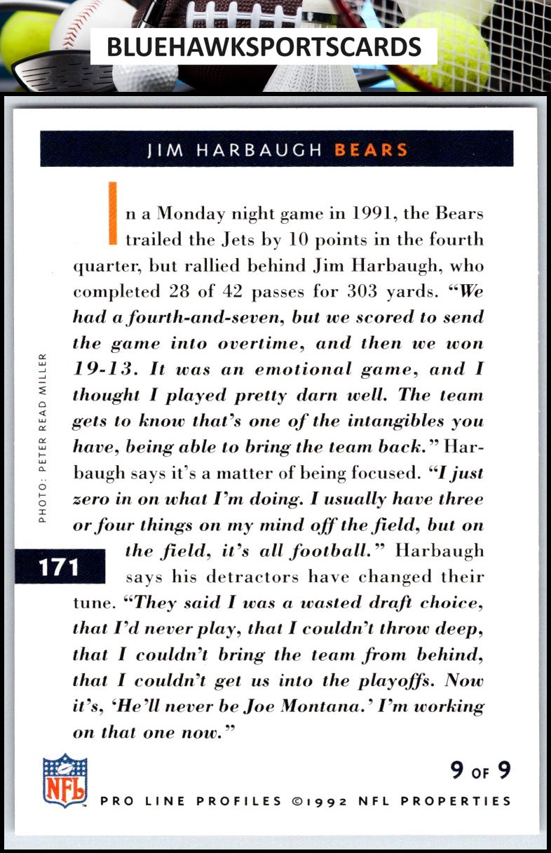 1992 Pro Line Profiles #171 Jim Harbaugh