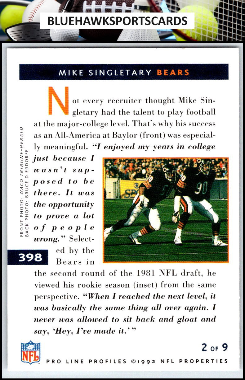 1992 Pro Line Profiles #398 Mike Singletary