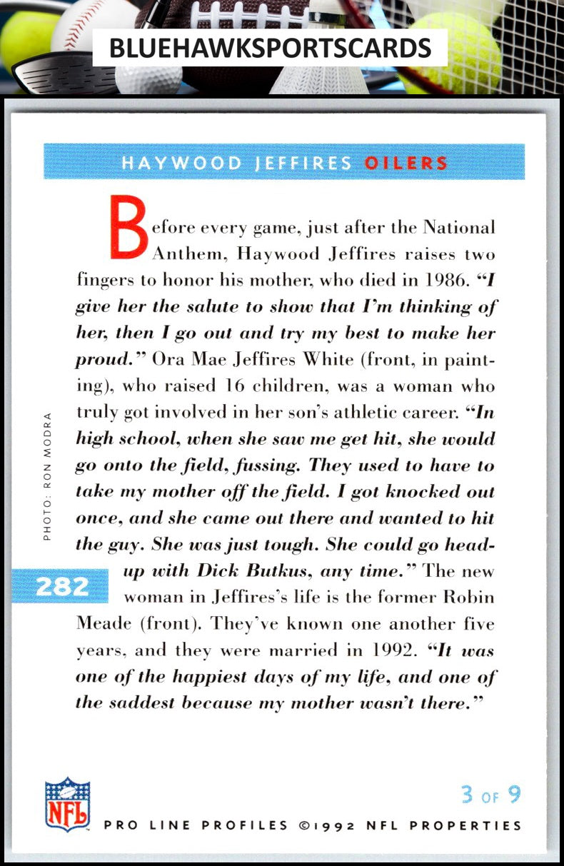 1992 Pro Line Profiles #282 Haywood Jeffires