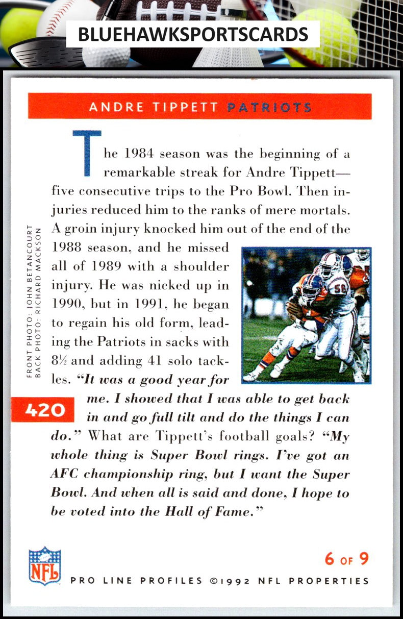 1992 Pro Line Profiles #420 Andre Tippett