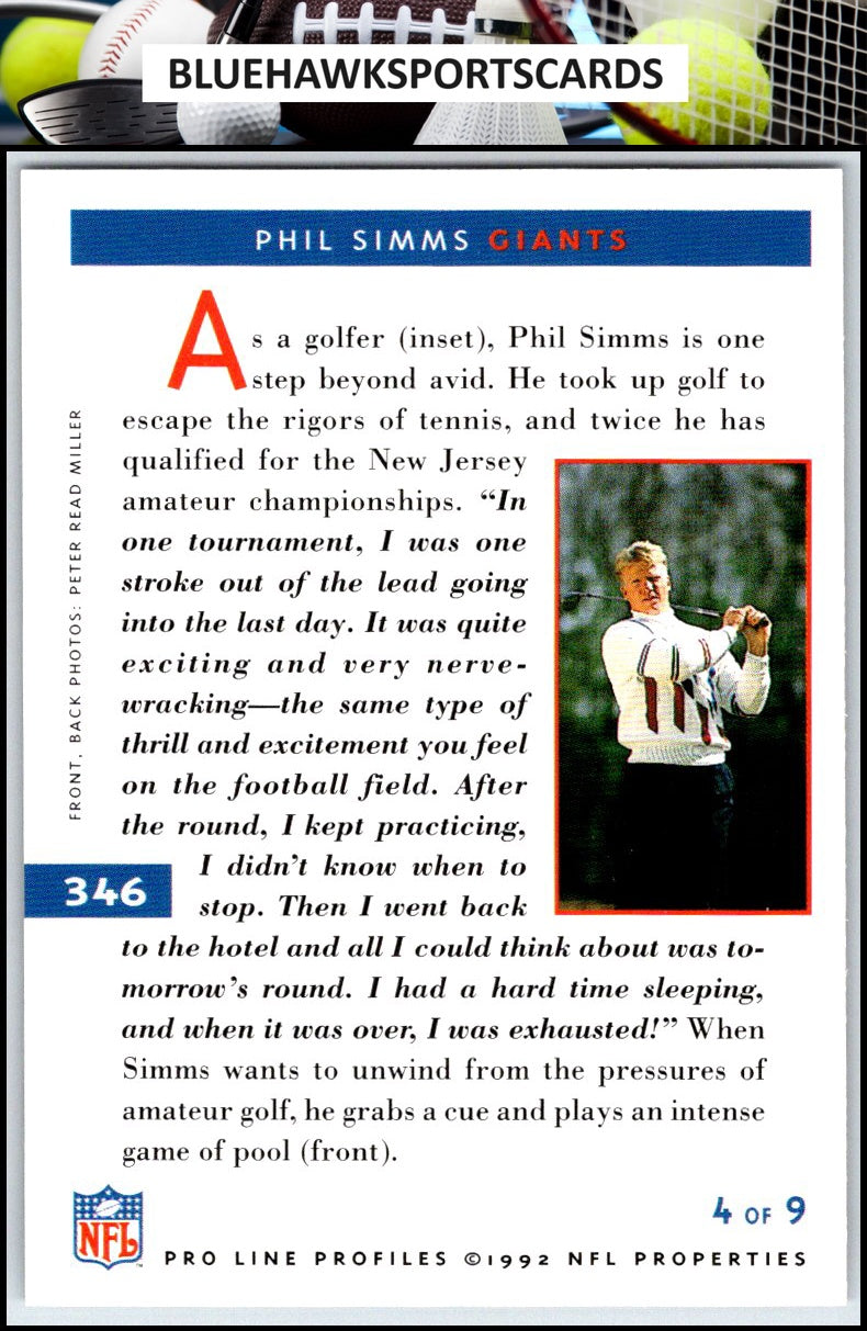 1992 Pro Line Profiles #346 Phil Simms