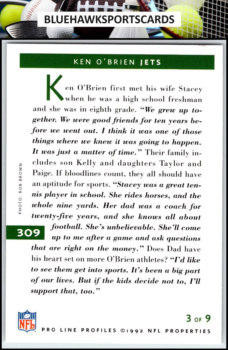 1992 Pro Line Profiles #309 Ken O'Brien