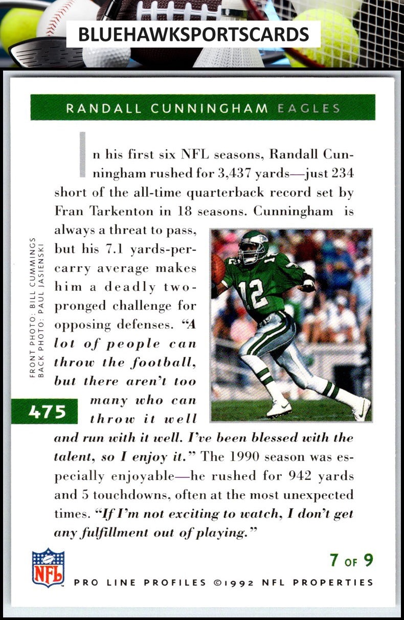 1992 Pro Line Profiles #475 Randall Cunningham