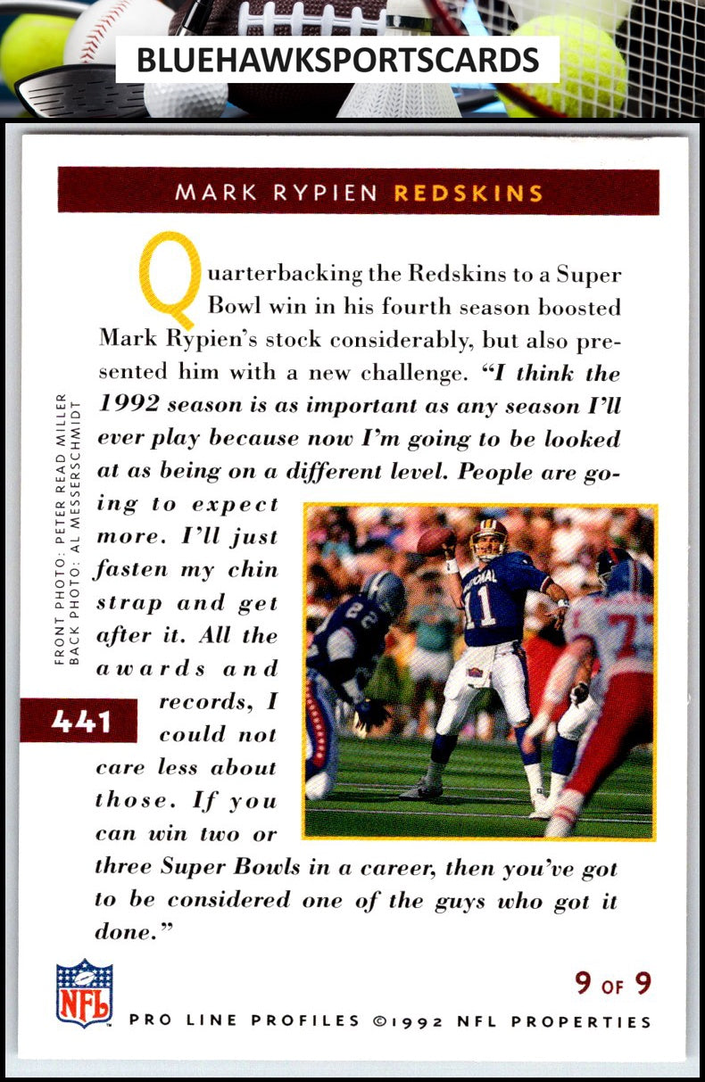 1992 Pro Line Profiles #441 Mark Rypien