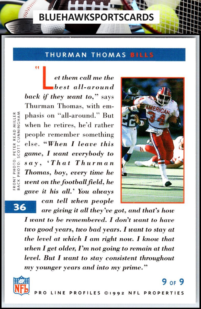 1992 Pro Line Profiles #36 Thurman Thomas