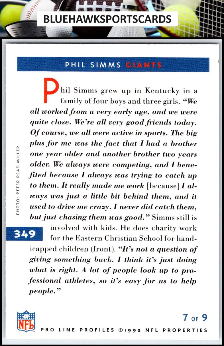 1992 Pro Line Profiles #349 Phil Simms