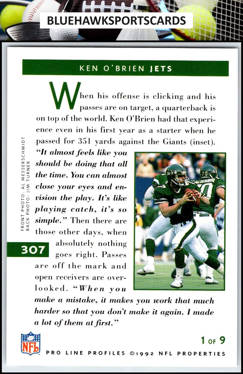 1992 Pro Line Profiles #307 Ken O'Brien