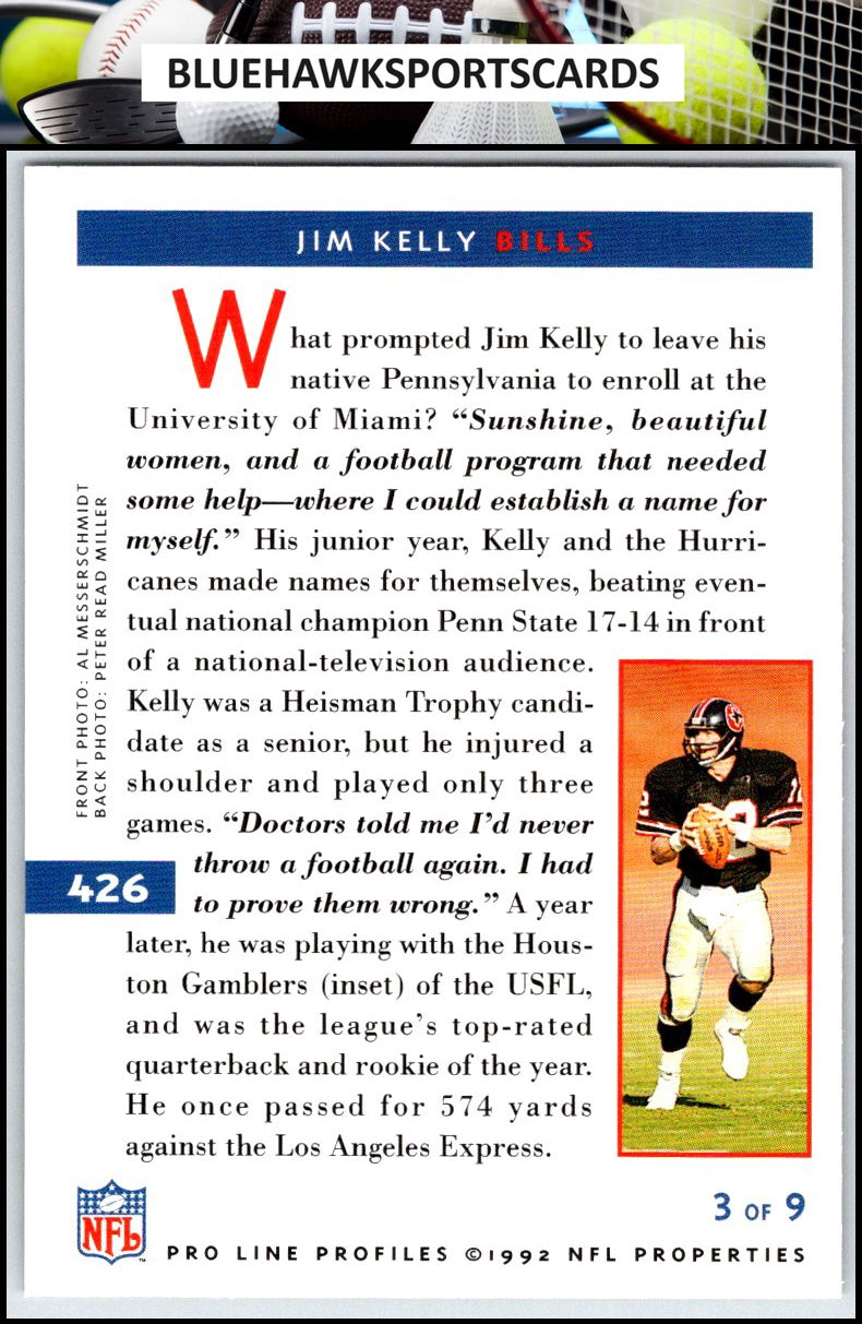 1992 Pro Line Profiles #426 Jim Kelly