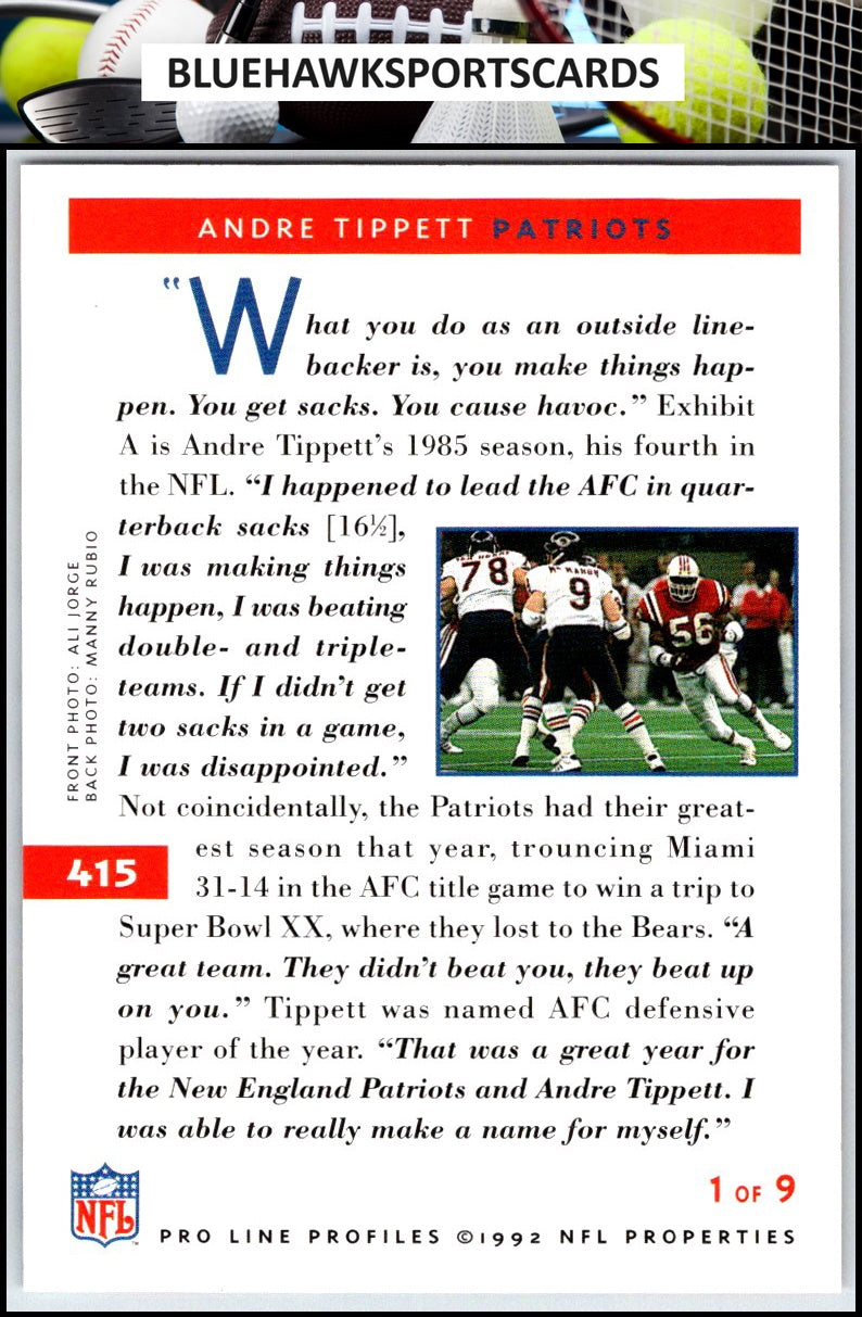1992 Pro Line Profiles #415 Andre Tippett