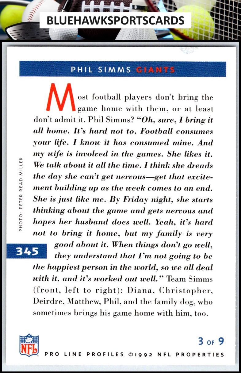 1992 Pro Line Profiles #345 Phil Simms