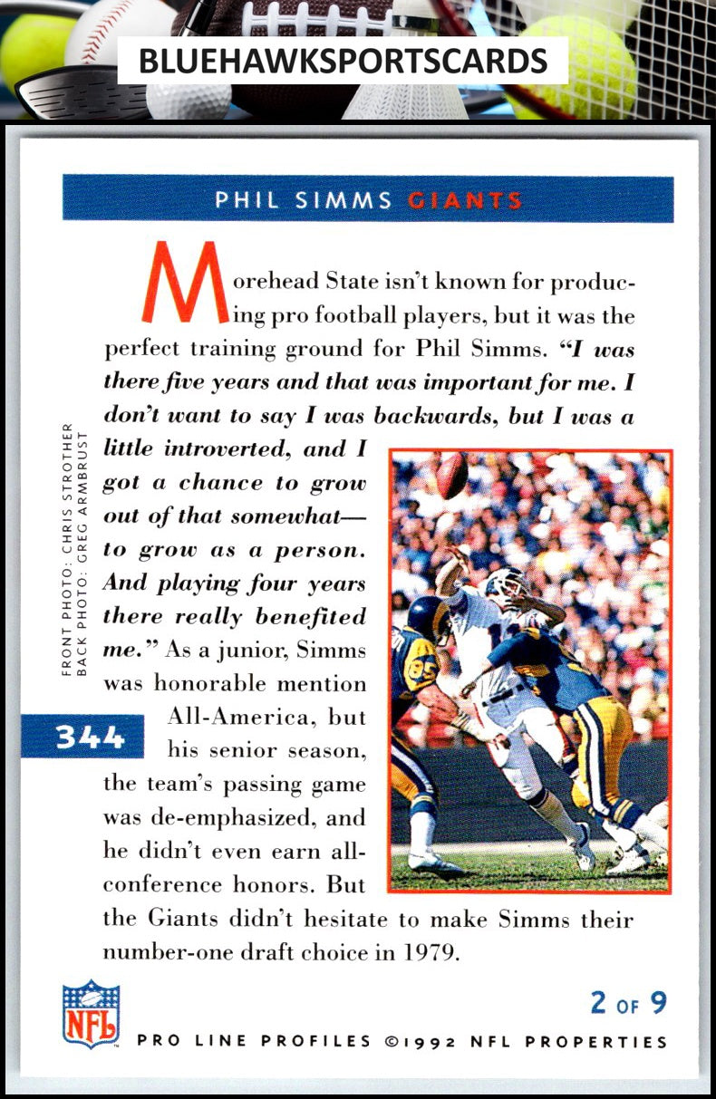 1992 Pro Line Profiles #344 Phil Simms