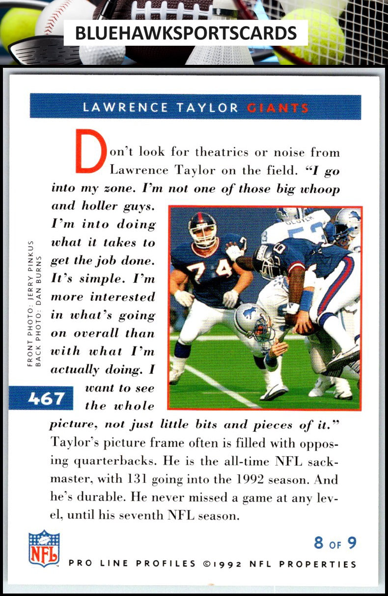 1992 Pro Line Profiles #467 Lawrence Taylor