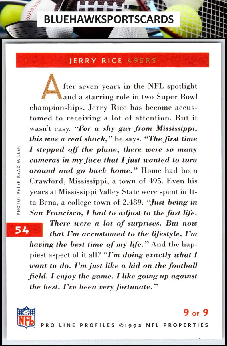 1992 Pro Line Profiles #54 Jerry Rice