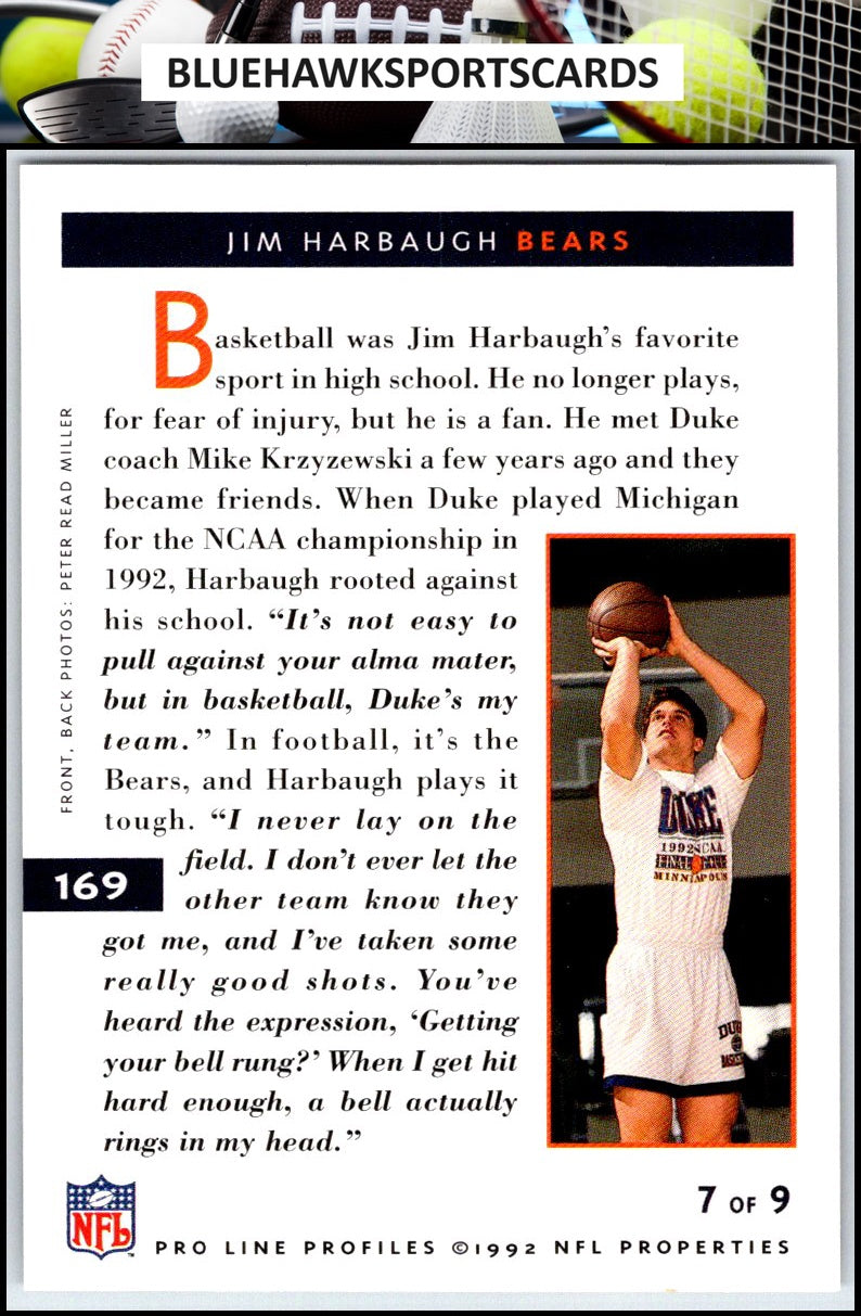 1992 Pro Line Profiles #169 Jim Harbaugh
