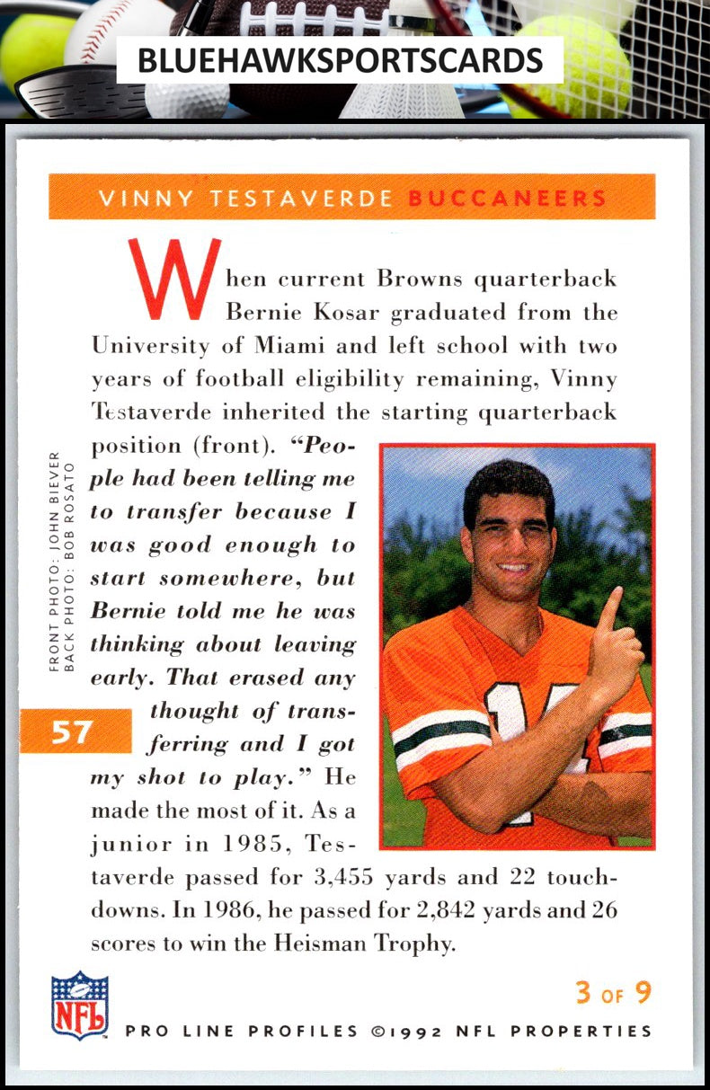 1992 Pro Line Profiles #57 Vinny Testaverde