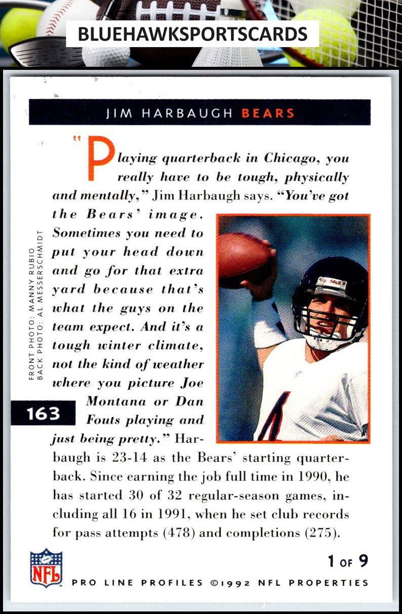 1992 Pro Line Profiles #163 Jim Harbaugh