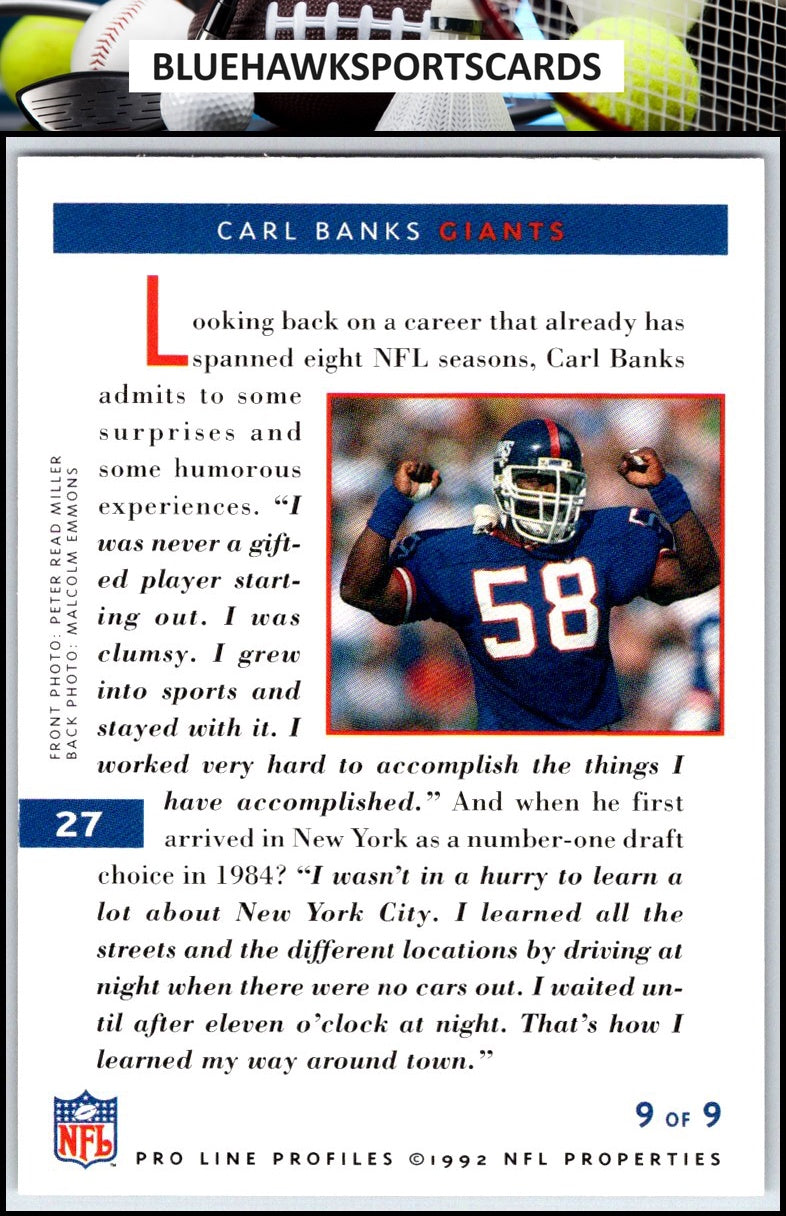 1992 Pro Line Profiles #27 Carl Banks