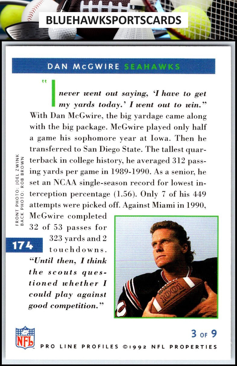 1992 Pro Line Profiles #174 Dan McGwire
