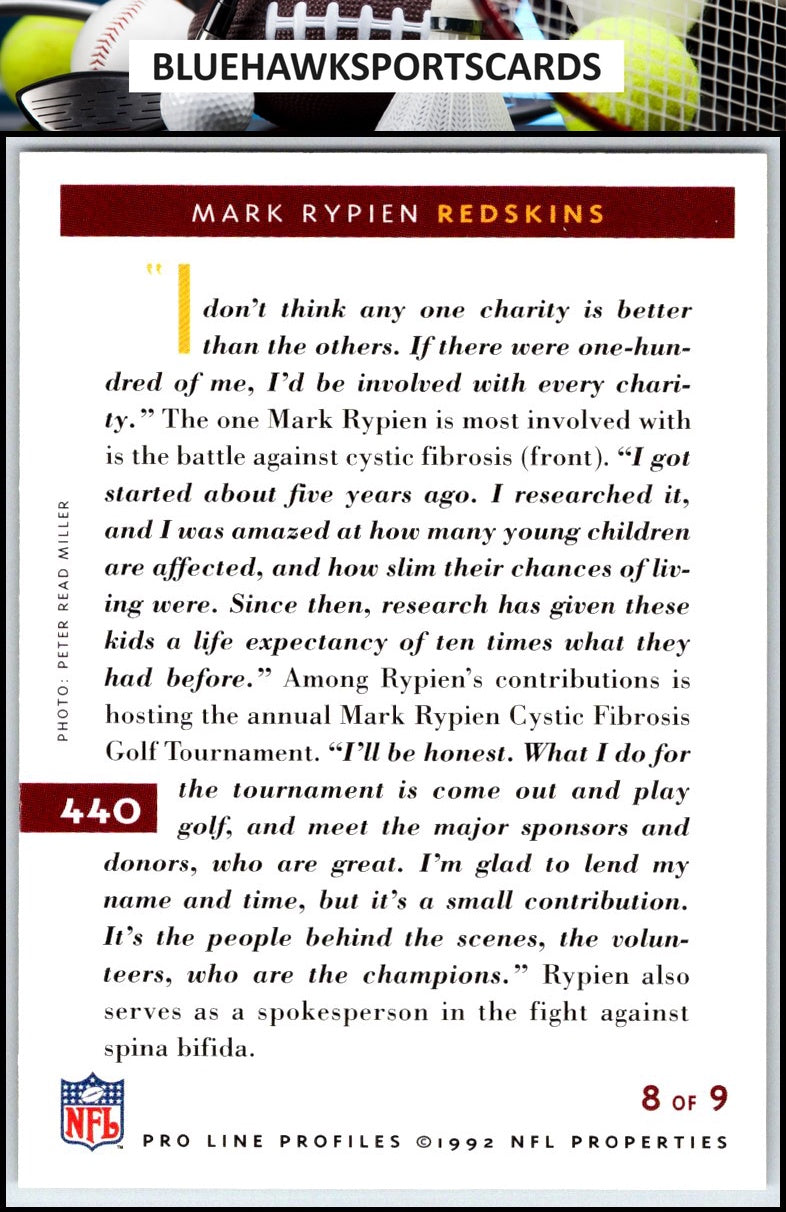 1992 Pro Line Profiles #440 Mark Rypien
