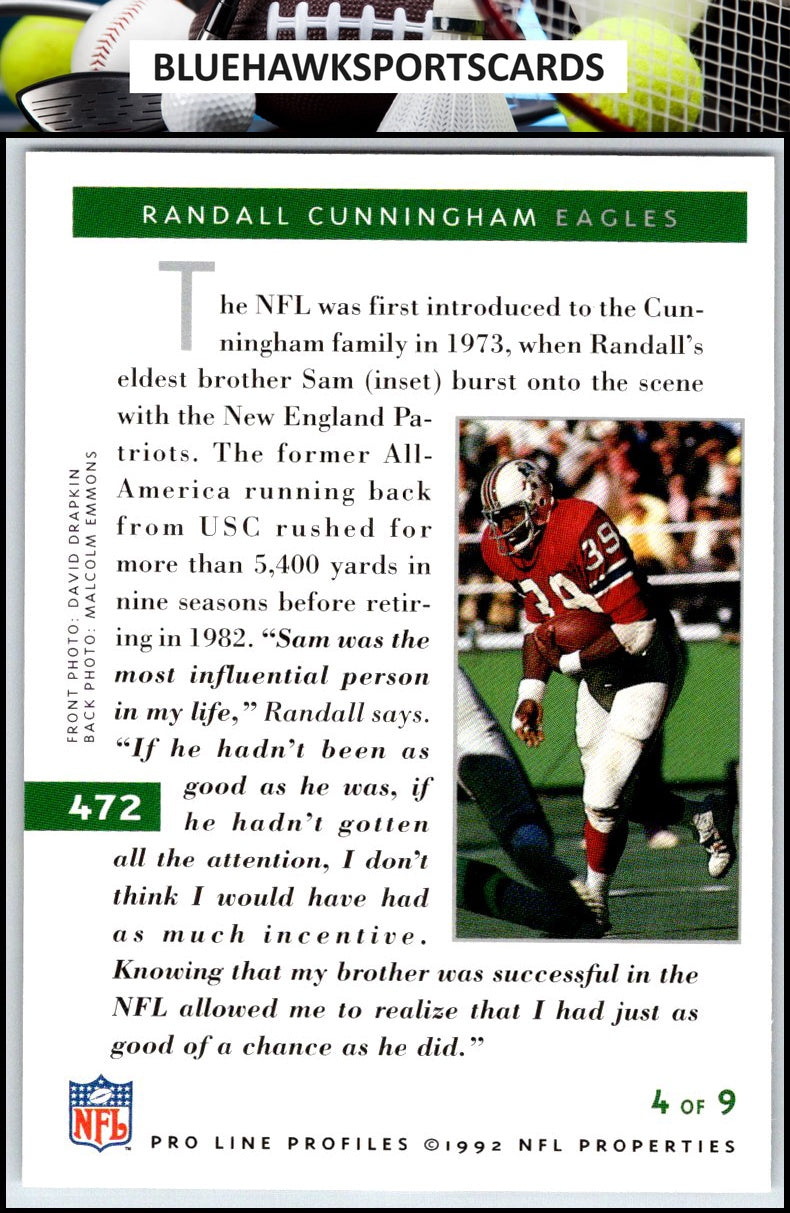 1992 Pro Line Profiles #472 Randall Cunningham