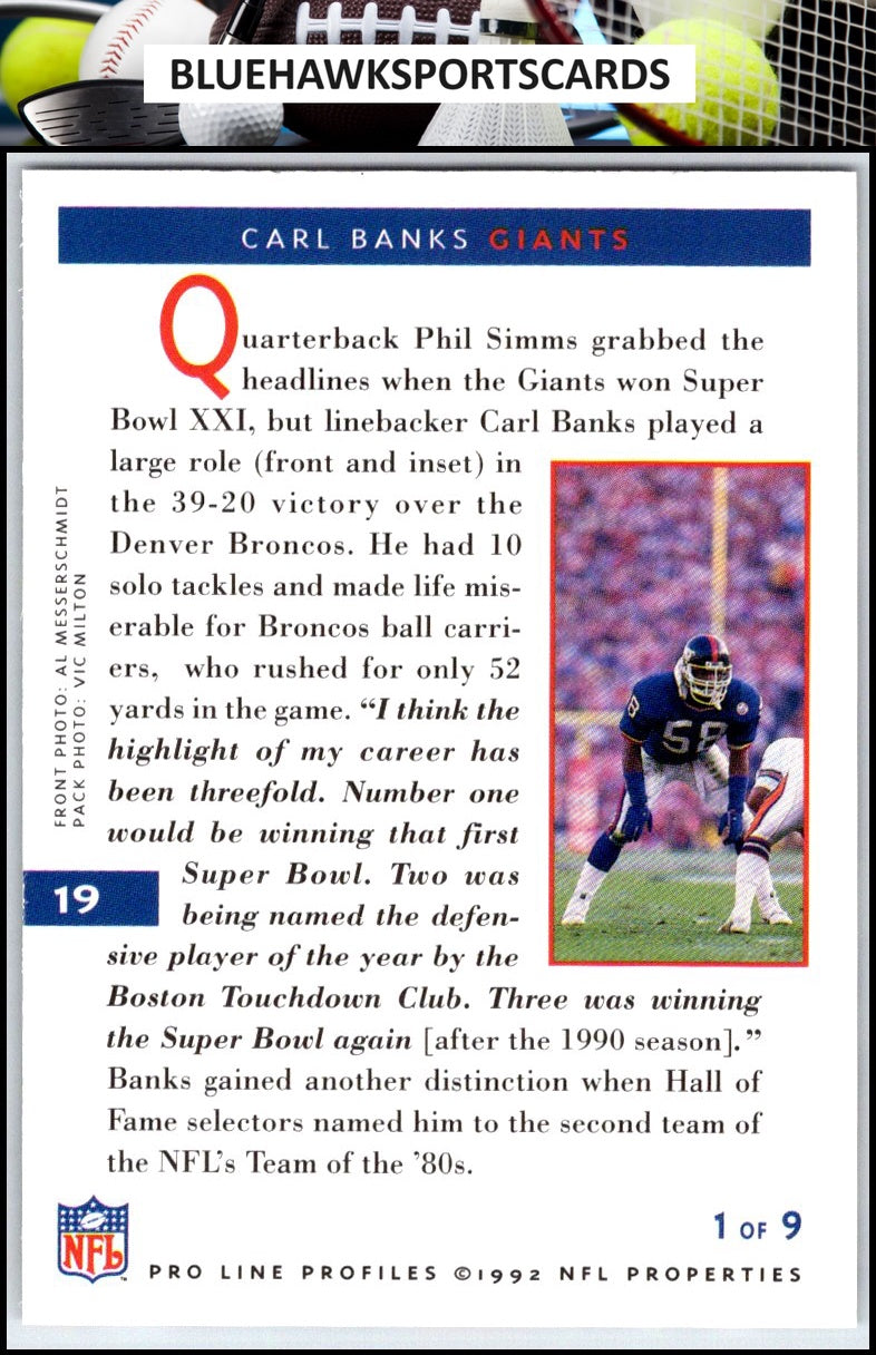 1992 Pro Line Profiles #19 Carl Banks