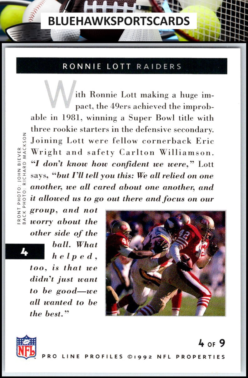 1992 Pro Line Profiles #4 Ronnie Lott