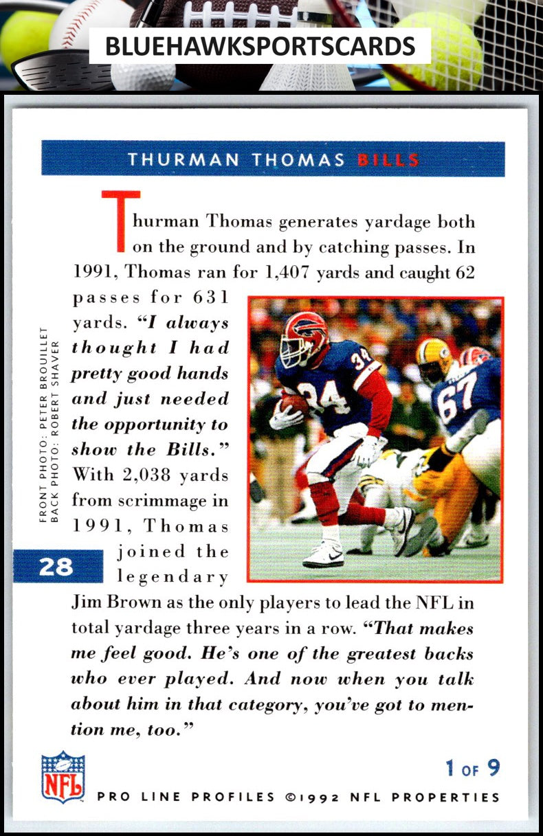 1992 Pro Line Profiles #28 Thurman Thomas