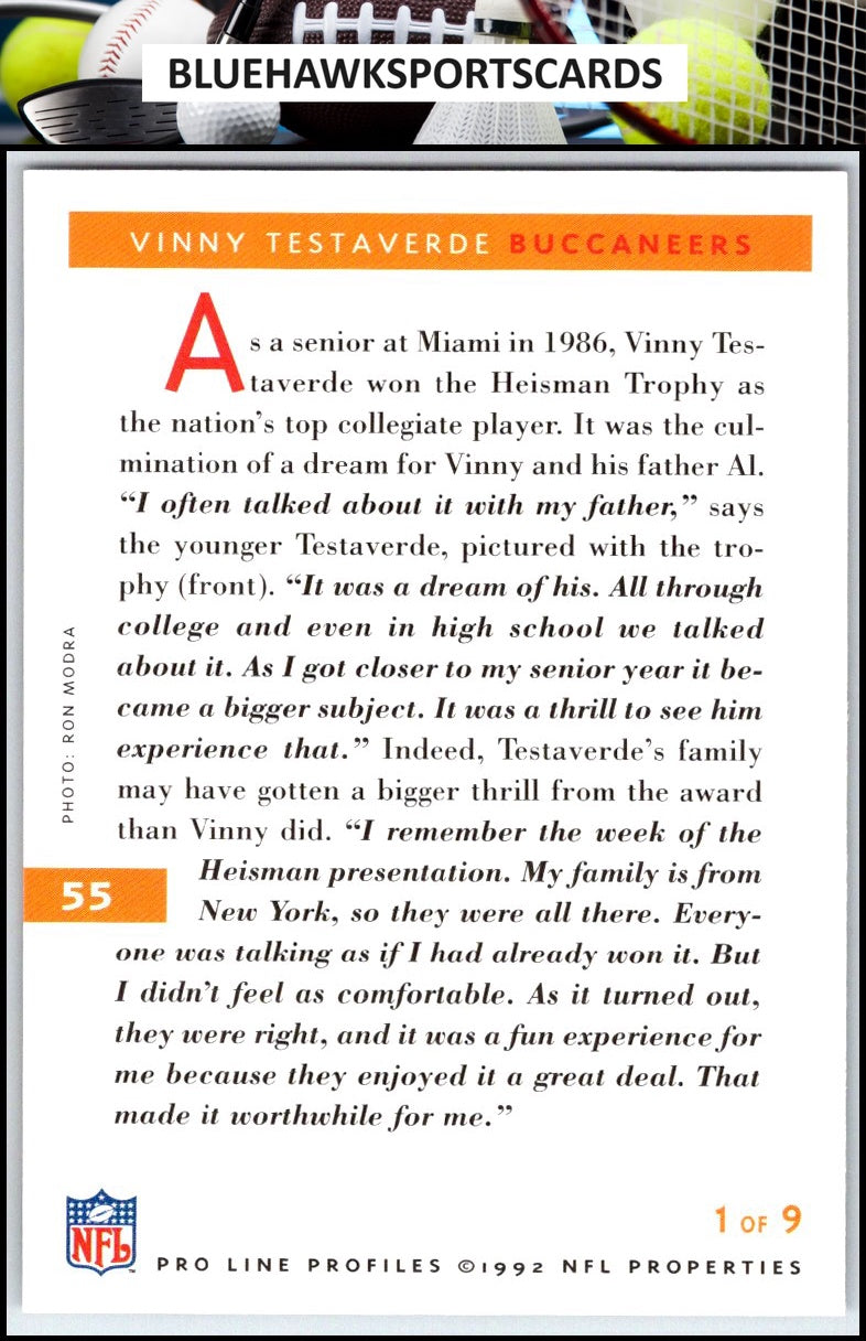 1992 Pro Line Profiles #55 Vinny Testaverde
