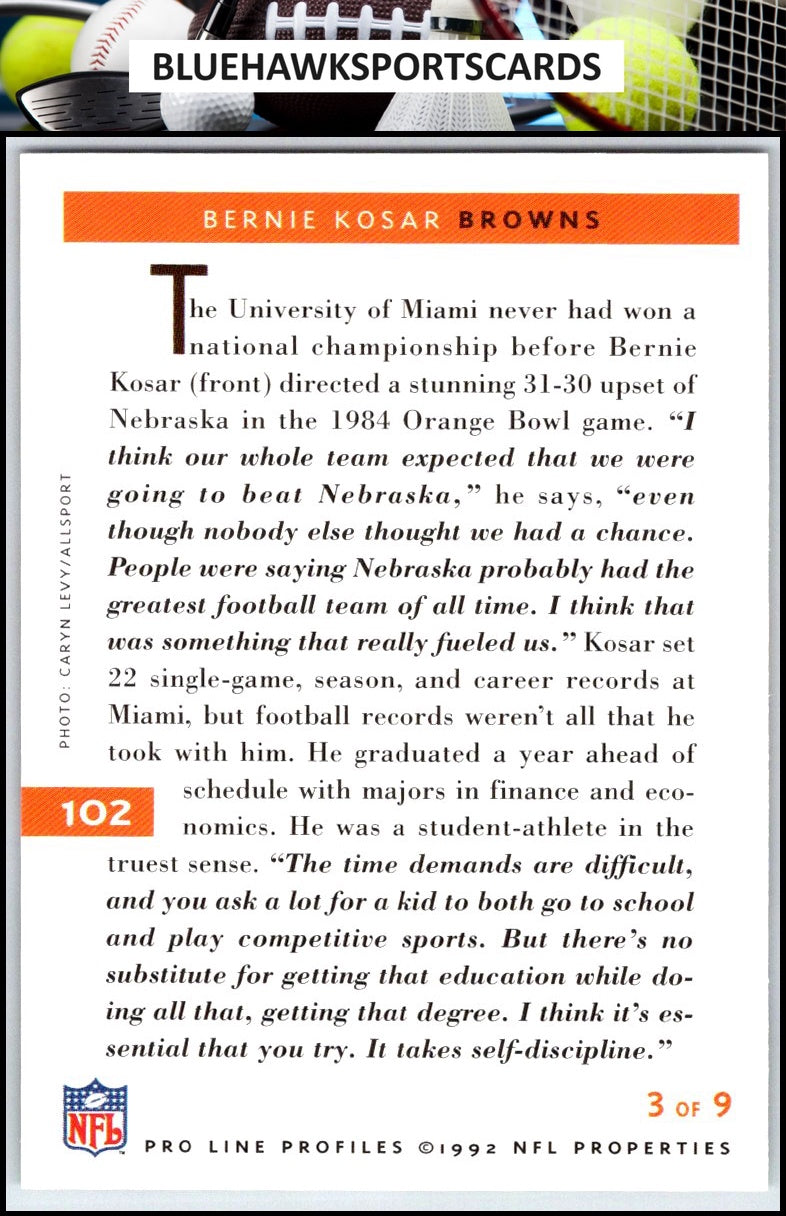 1992 Pro Line Profiles #102 Bernie Kosar