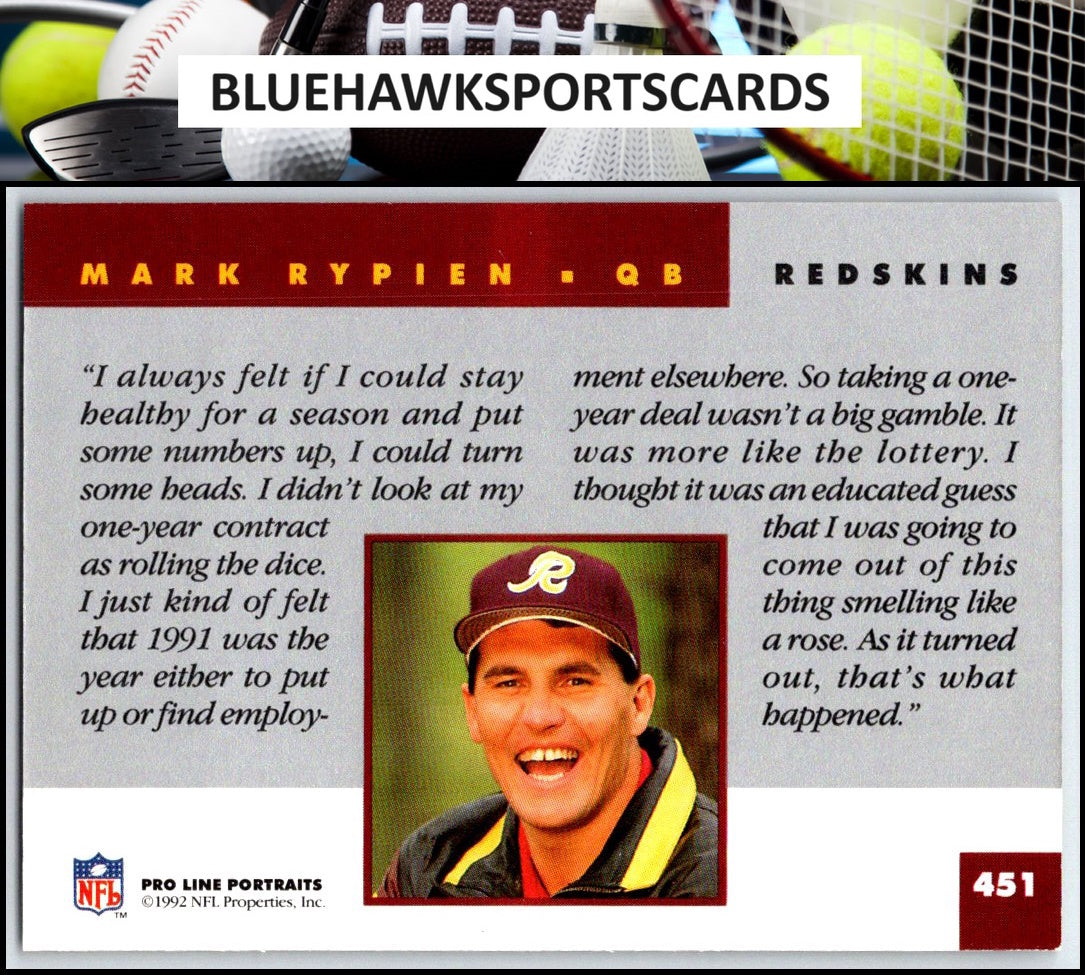 1992 Pro Line Portraits #451 Mark Rypien