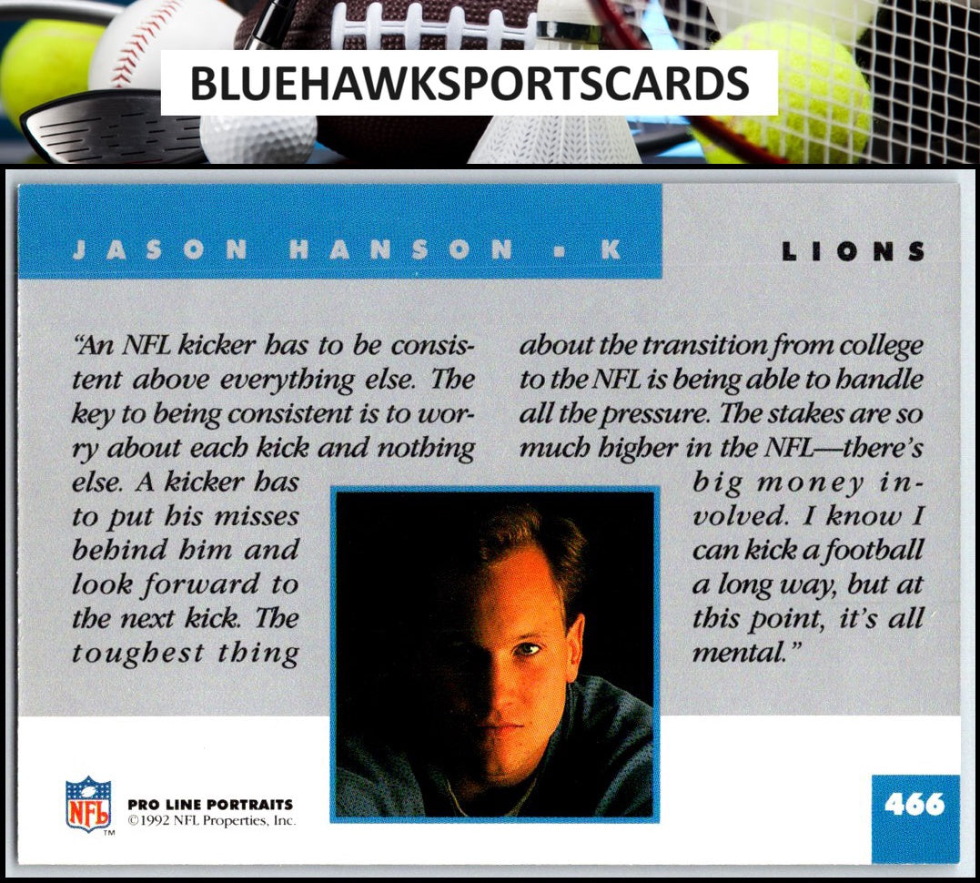 1992 Pro Line Portraits #466 Jason Hanson