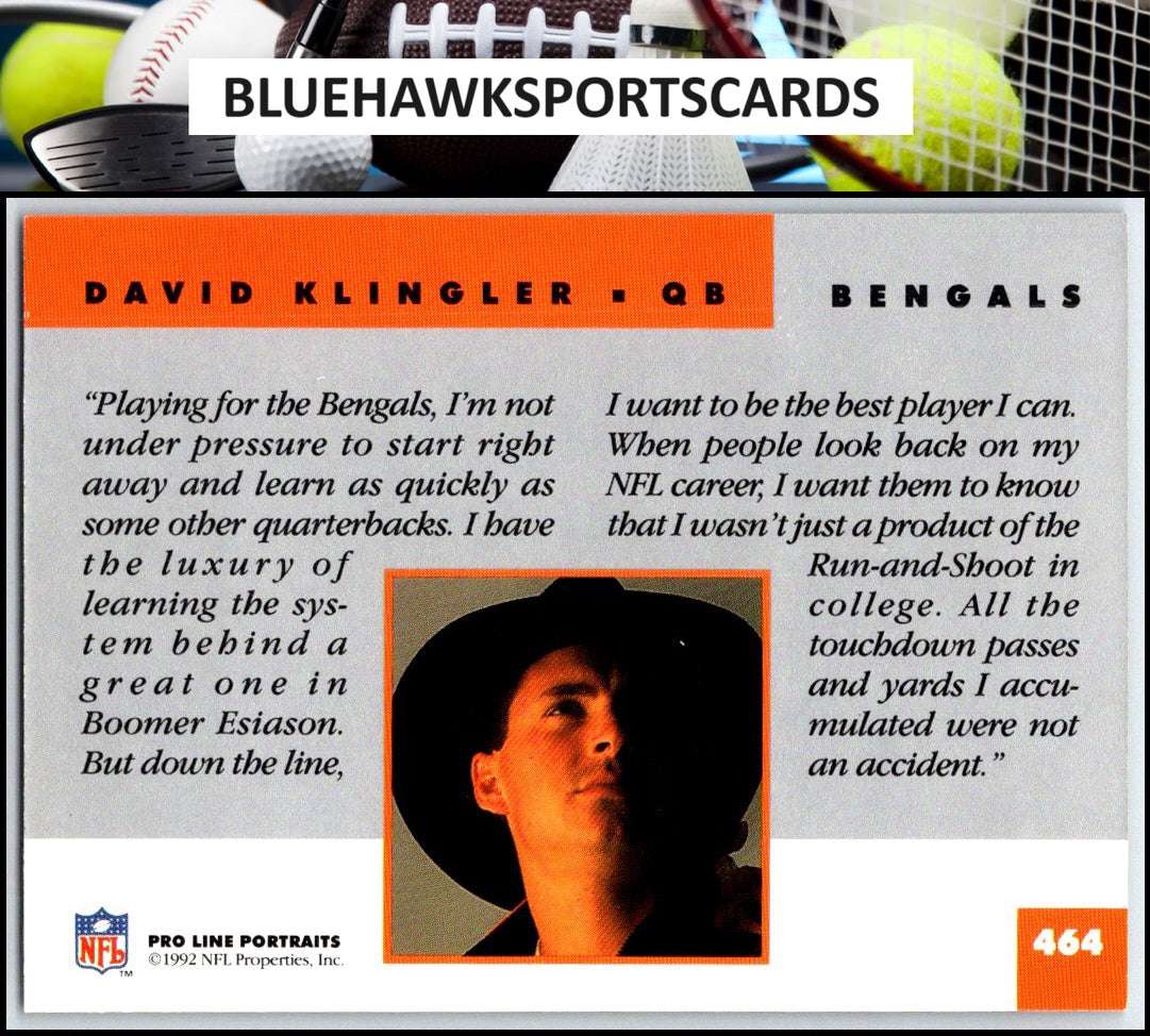 1992 Pro Line Portraits #464 David Klingler