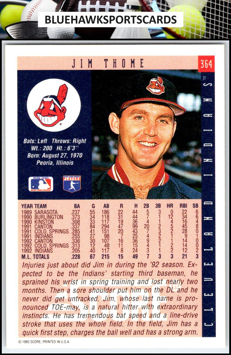 1993 Score #364 Jim Thome