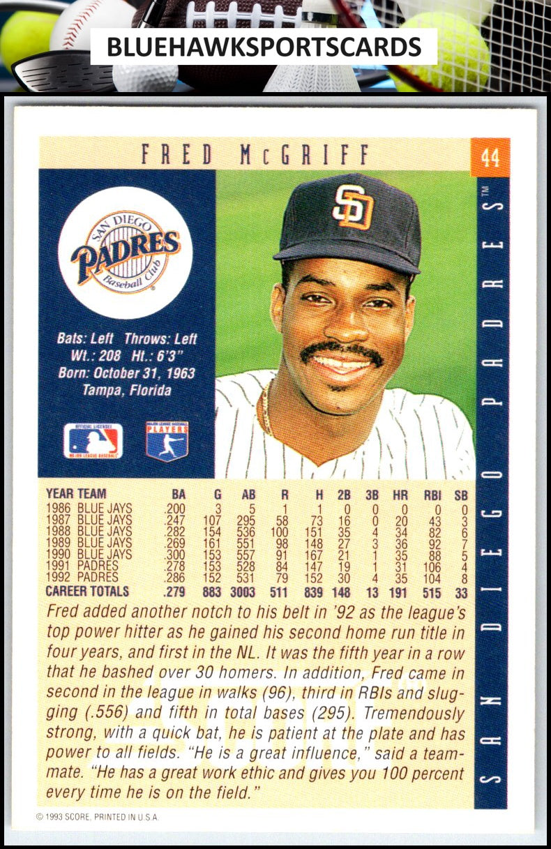 1993 Score #44 Fred McGriff