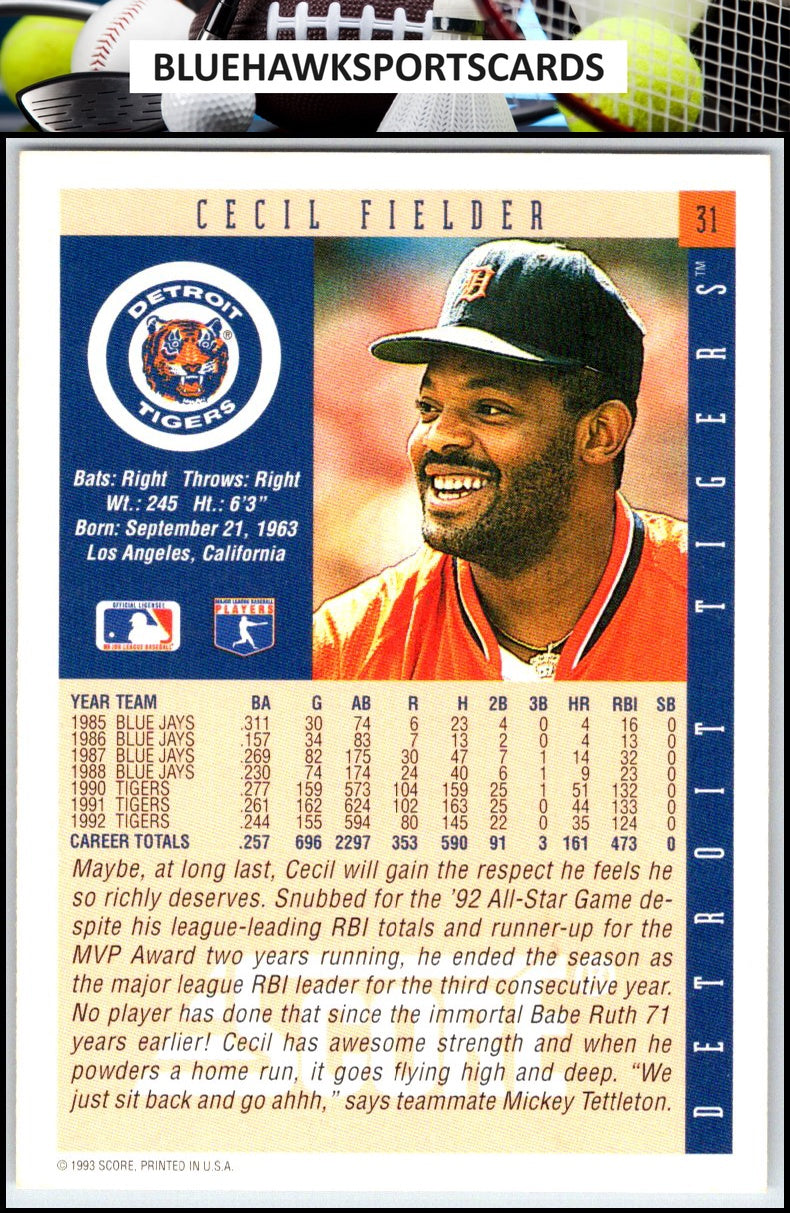 1993 Score #31 Cecil Fielder