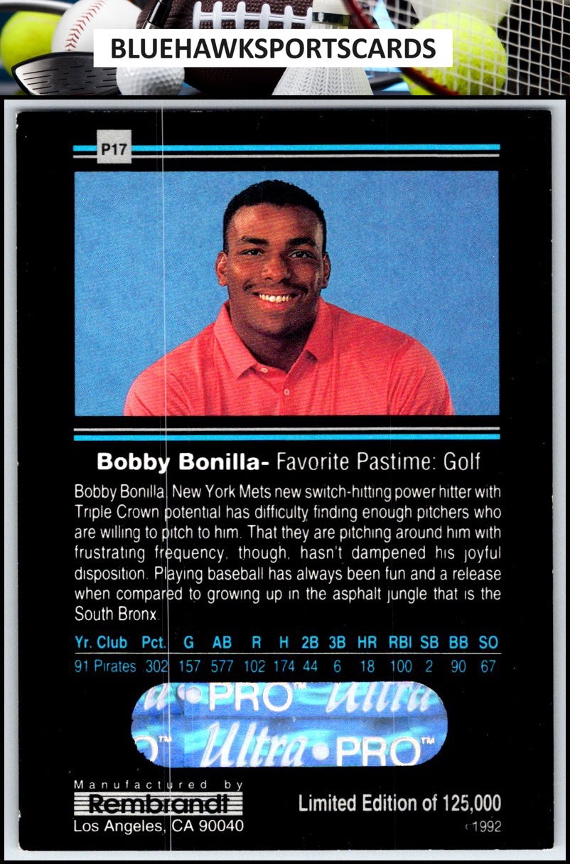 1992 Rembrandt Ultra-Pro Promos #P17 Bobby Bonilla