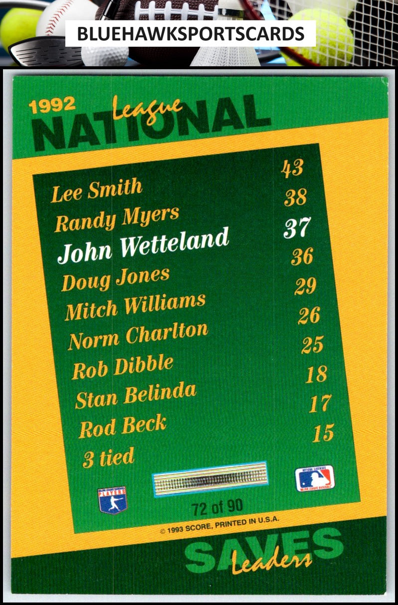 1993 Score #72 John Wetteland Select Stat Leaders