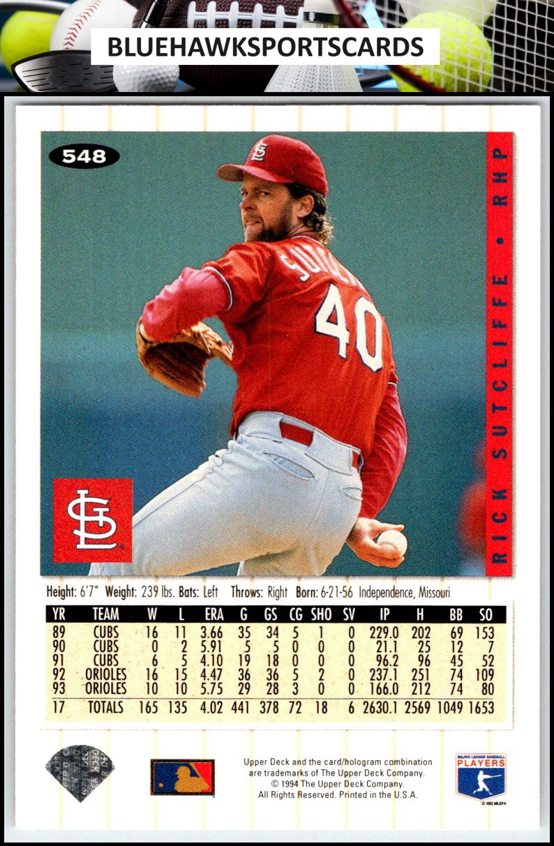 1994 Collector's Choice #548 Rick Sutcliffe Silver Signature