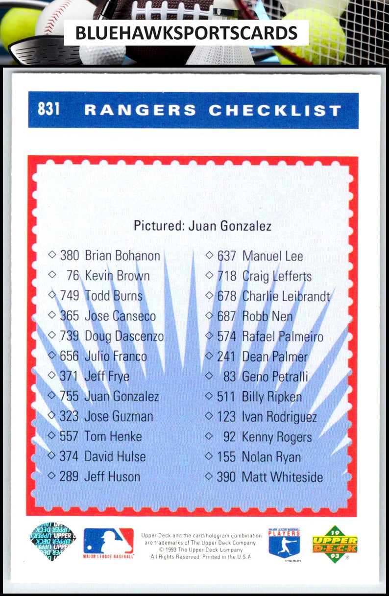 1993 Upper Deck #831 Juan Gonzalez