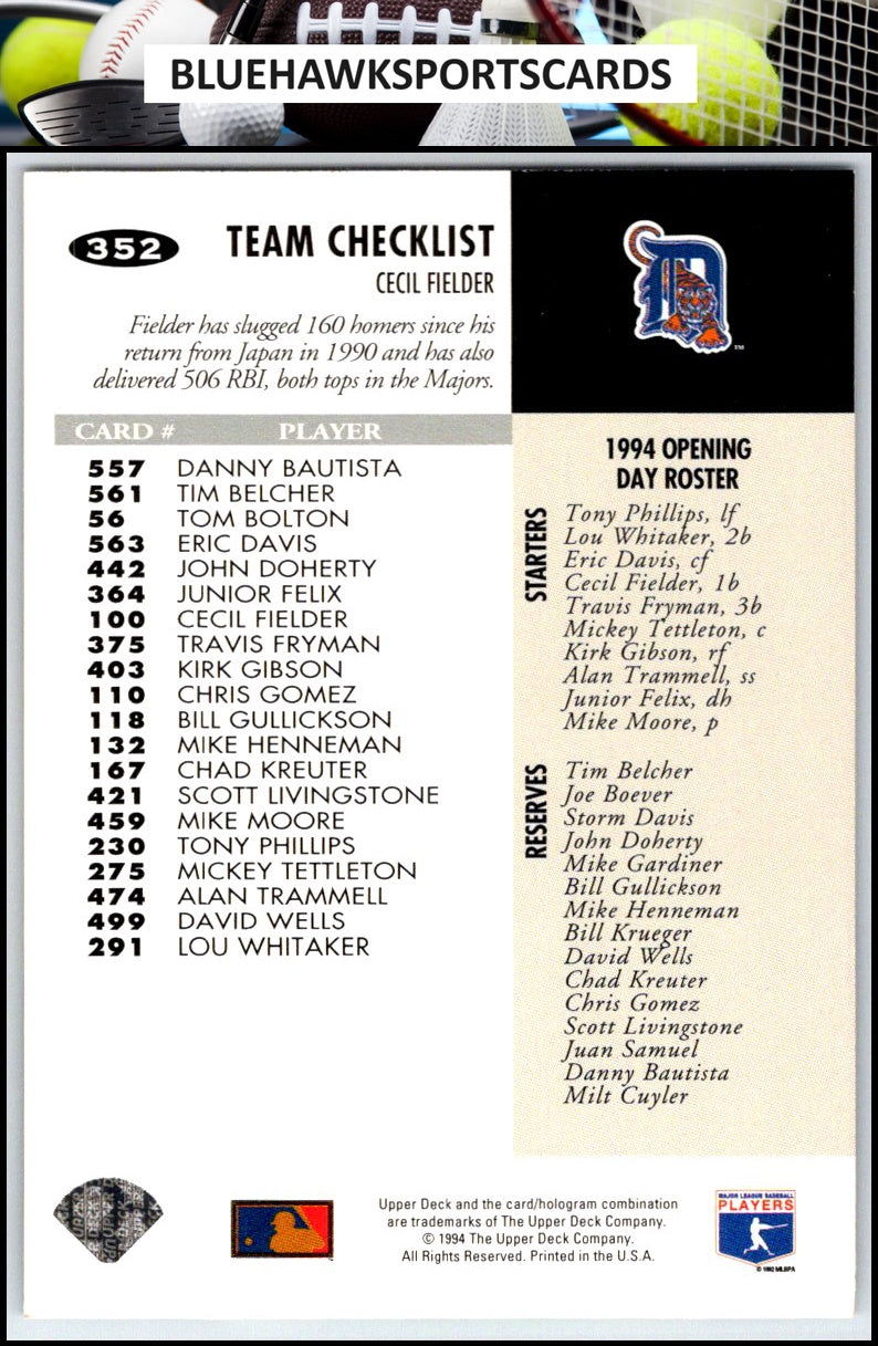 1994 Collector's Choice #352 Cecil Fielder Silver Signature